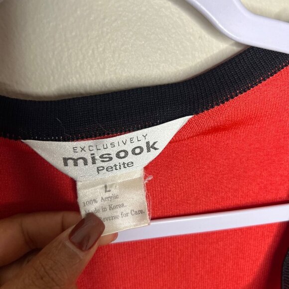 Exclusively Misook Petite Red & Black Open Cardigan Sweater Size L Lightweight & - Picture 3 of 7